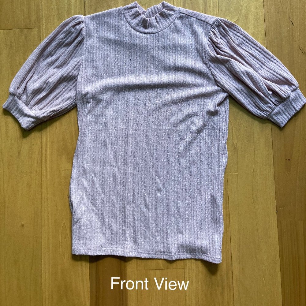 Maurices Pink Blouse; High-Neck, Short-Sleeve